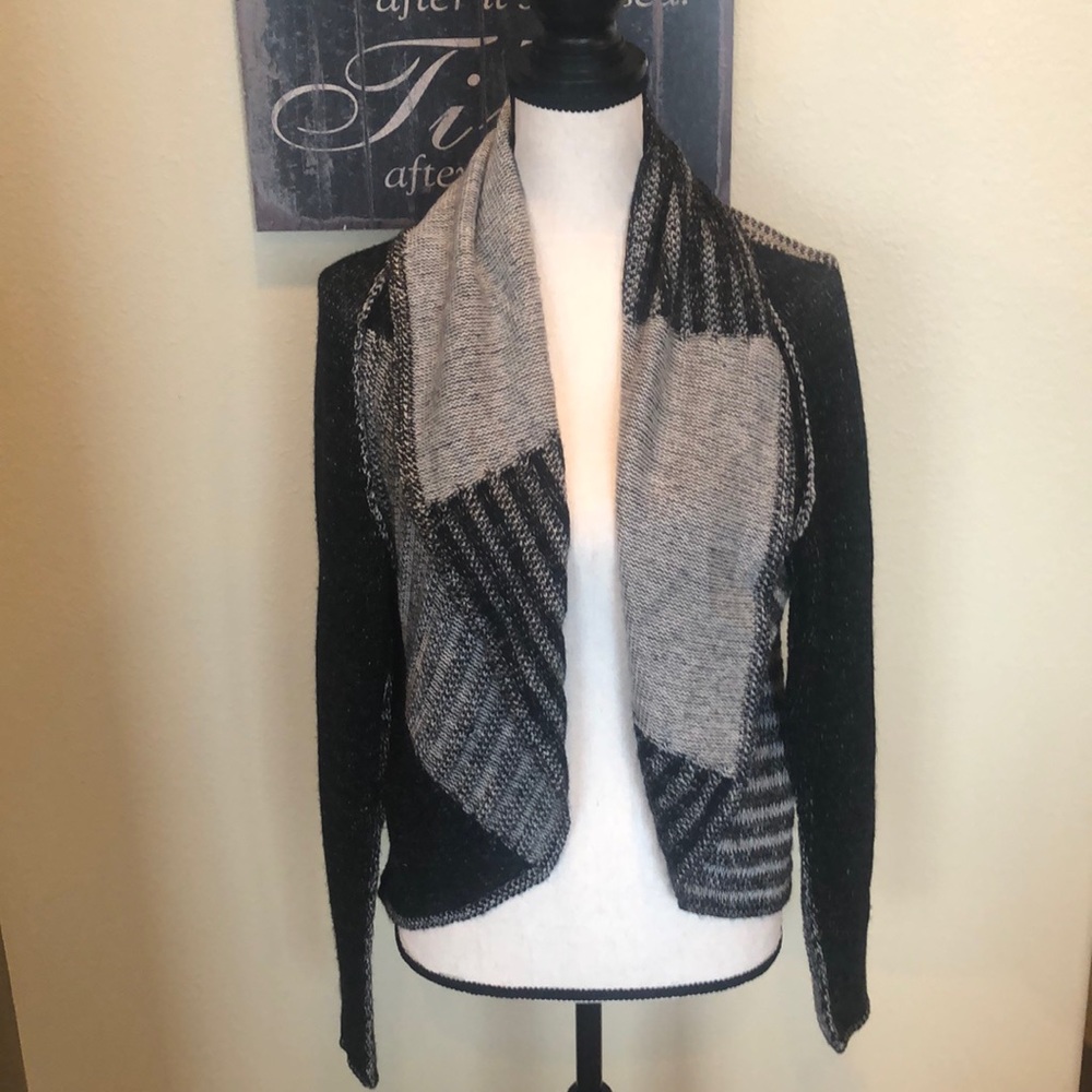Cabi Patchwork Circle Black & Gray Cardigan Sweat… - image 3